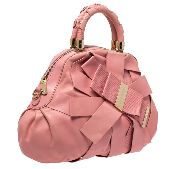 VERSACE Pink Leather Venita Bow Satchel - Picture 3 of 9